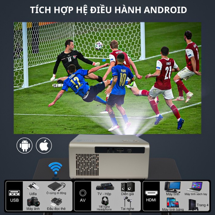 Máy chiếu mini gia đình KAW K860, Tự động lấy nét, Độ phân giải FullHD 1080P