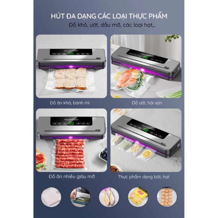 Máy hút chân không KAW K5 – Mini gia đình 90W, hút mạnh 60Kpa, dùng túi nhám, bảo quản thực phẩm tươi lâu