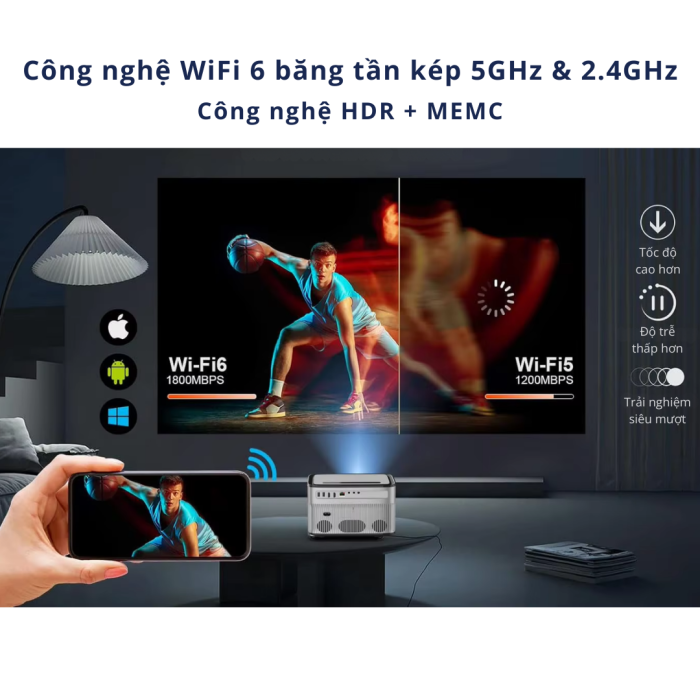 Máy Chiếu KAW Q8 Full HD 1080P – Android 9, Auto Focus, Hỗ Trợ 4K, Home Theater Cao Cấp