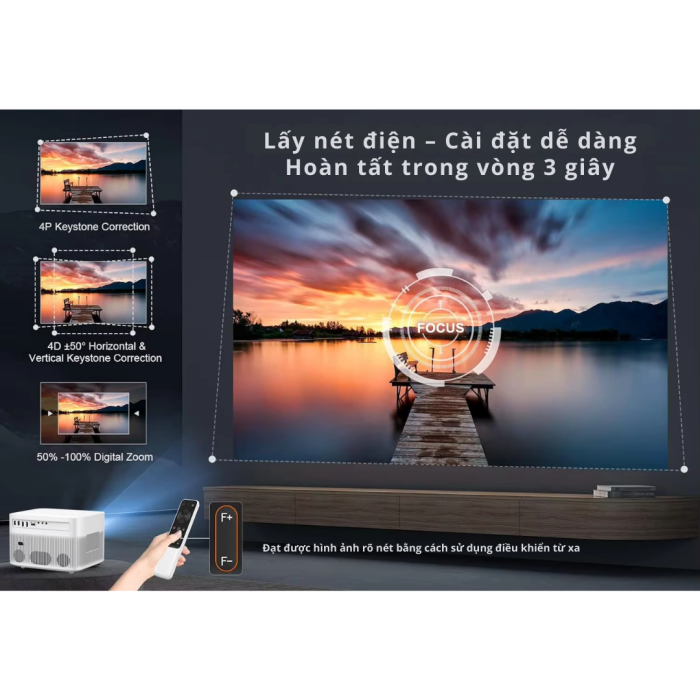 Máy Chiếu KAW Q8 Full HD 1080P – Android 9, Auto Focus, Hỗ Trợ 4K, Home Theater Cao Cấp
