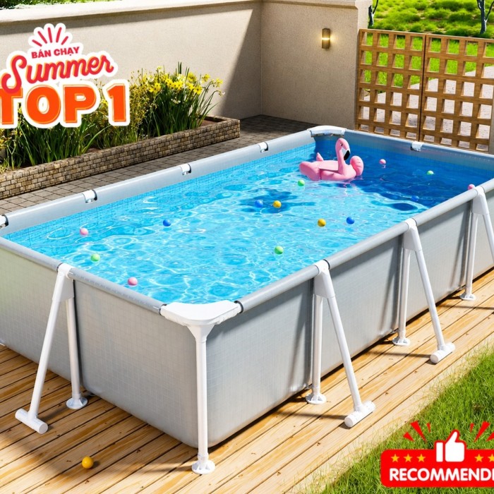 Bể Bơi Khung Kim Loại 2.6m Cao Cấp Màu Ghi - Bể Lắp Ráp Giá Tốt