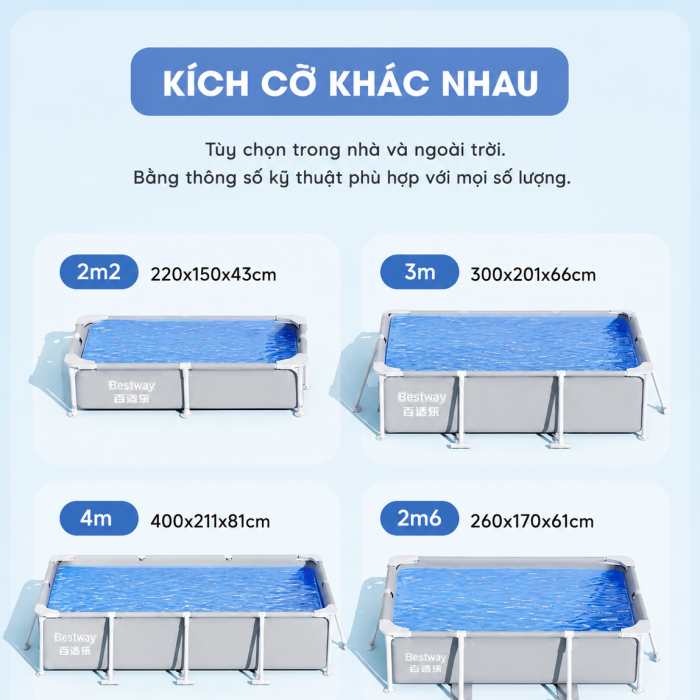 Bể Bơi Lắp Ghép Khung Kim Loại 3.0m Màu Ghi Siêu Bền, Chính Hãng, Giá Tốt 