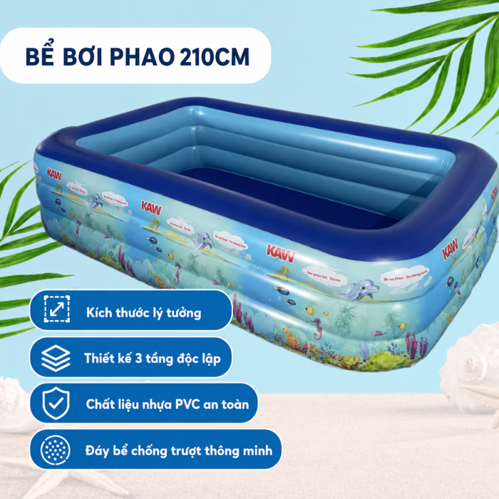 Bể Bơi Phao KAW 210cm Chính Hãng, Giá Tốt Nhất Hôm Nay, Tặng kèm bơm điện