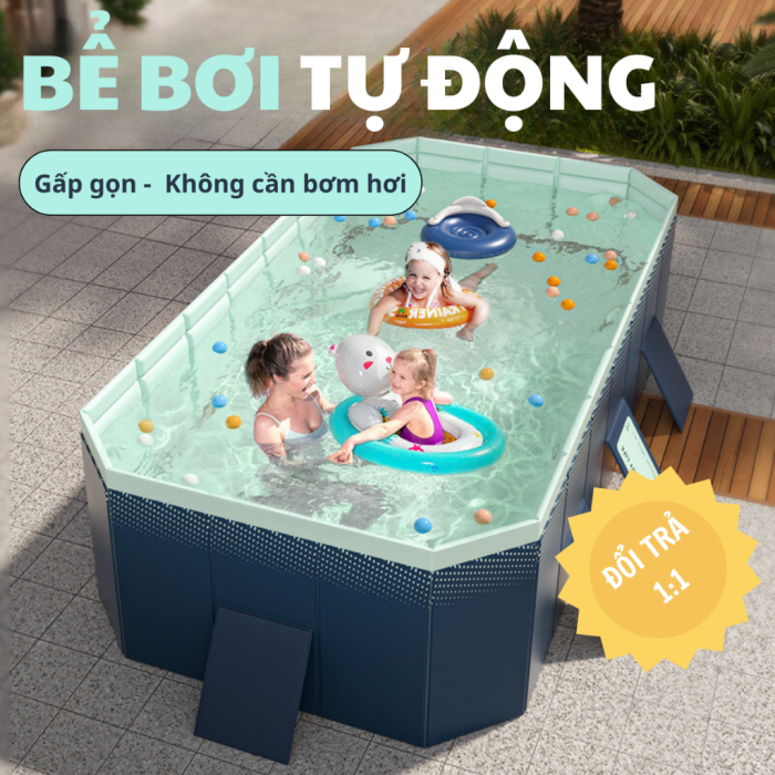 Bể Bơi Tự Động 2m1 Màu Xanh Giá Rẻ, PVC Dày Dặn, An Toàn Cho Bé 