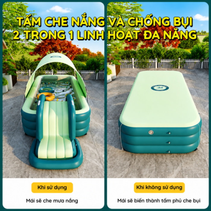 Bể Bơi Phao KAW 3m Xanh Lá Có Mái Che, Có Hộp, Chính Hãng