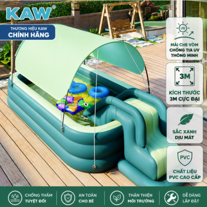 Bể Bơi Phao KAW 3m Xanh Lá Có Mái Che, Có Hộp, Chính Hãng