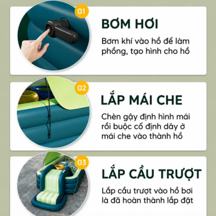 Bể Bơi Phao KAW 3m Xanh Lá Có Mái Che, Có Hộp, Chính Hãng