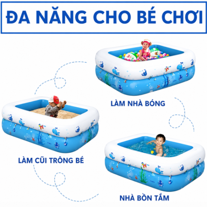 Bể Bơi Phao Hình Chữ Nhật 150cm Xanh Trắng, Giá Tốt, PVC Cao Cấp 