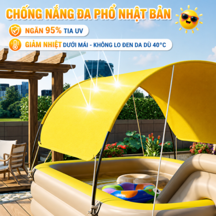 Bể Bơi Phao 3m Có Mái Che Màu Vàng Cao Cấp, Dày Dặn Giá Tốt, Chống Nắng 