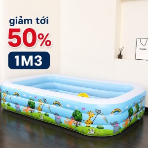Bể Bơi Phao Hình Chữ Nhật 130cm Xanh Trắng, Đáy Chống Trượt, Giá Tốt, Đa Năng