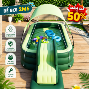 Bể Bơi Phao 2m6 Có Mái Che Màu Xanh Lá, Chống Nắng Cho Bé, Giá Tốt, Chất Lượng Cao