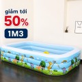 Bể Bơi Phao Hình Chữ Nhật 130cm Xanh Trắng, Đáy Chống Trượt, Giá Tốt, Đa Năng