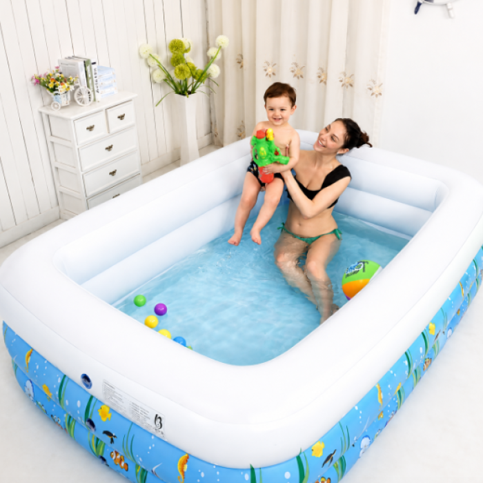 Bể Bơi Phao Hình Chữ Nhật 210cm Xanh Trắng Dày Dặn, Giá Tốt, Chất liệu PVC 