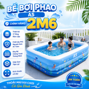 Bể Bơi Phao AS-2m6-3 Tầng Có Hình Xanh Da Trời Chính Hãng, Giá Tốt, Đáy Chống Trượt 