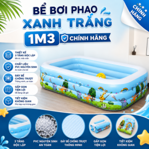 Bể Bơi Phao Hình Chữ Nhật 130cm Xanh Trắng, Đáy Chống Trượt, Giá Tốt, Đa Năng