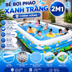 Bể Bơi Phao Hình Chữ Nhật 210cm Xanh Trắng Dày Dặn, Giá Tốt, Chất liệu PVC 