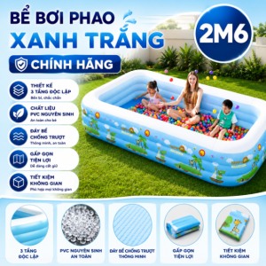 Bể Bơi Phao Hình Chữ Nhật 260cm Xanh Trắng Dày Dặn, Giá Tốt, Chất liệu PVC