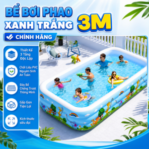 Bể Bơi Phao Hình Chữ Nhật 300cm Xanh Trắng Dày Dặn, Giá Tốt, Chất liệu PVC