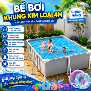Bể Bơi Khung Kim Loại 4.0m Màu Ghi Chính Hãng, Độ Bền Cao, Giá Tốt