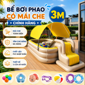 Bể Bơi Phao 3m Có Mái Che Màu Vàng Cao Cấp, Dày Dặn Giá Tốt, Chống Nắng, Không kèm cầu trượt 