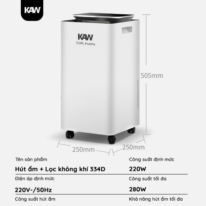 Máy Hút Ẩm Lọc Không Khí KAW-K12L Dual Inverter 12L Giá Tốt, Tiết Kiệm Điện, Lọc Không Khí Đa Năng