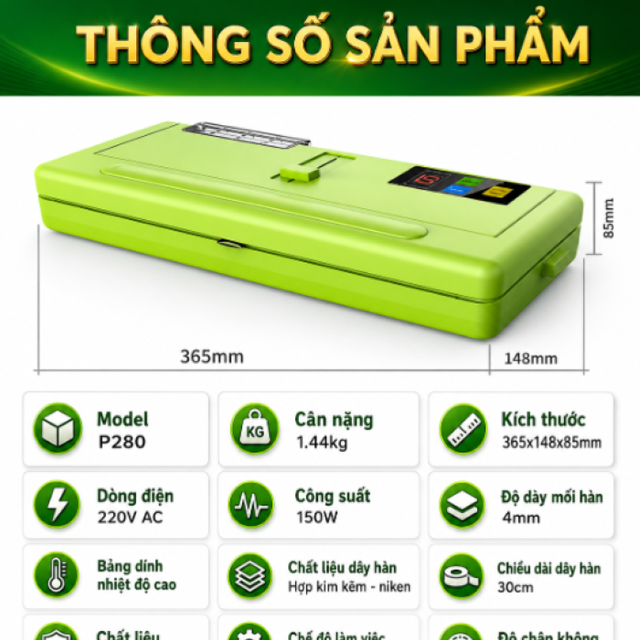 Máy Hút Chân Không Không Kén Túi P280 Xanh Lá Chính Hãng, Hút Đồ Khô và Đồ Ướt, Giá Rẻ