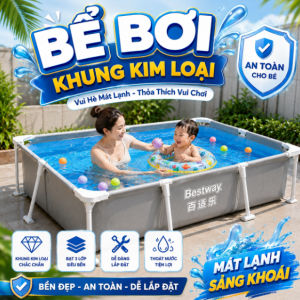 Bể Bơi Khung Kim Loại 1.8m Màu Ghi, Chính Hãng, Độ Bền Vượt Trội