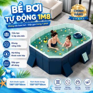 Bể Bơi Tự Động 1m8 Màu Xanh, Bơm Siêu Tốc, An Toàn, Chính Hãng