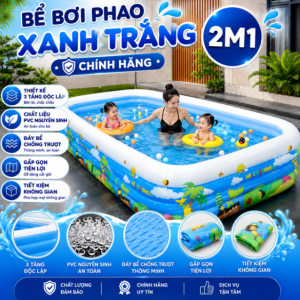 Bể Bơi Phao Hình Chữ Nhật 210cm Xanh Trắng Dày Dặn, Giá Tốt, Chất liệu PVC 