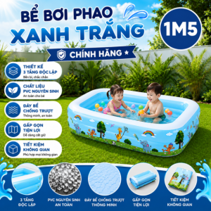 Bể Bơi Phao Hình Chữ Nhật 150cm Xanh Trắng, Giá Tốt, PVC Cao Cấp 