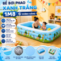 Bể Bơi Phao 180cm Hình Chữ Nhật Xanh Trắng, Giá Tốt, PVC Cao Cấp, Đáy Chống Trượt