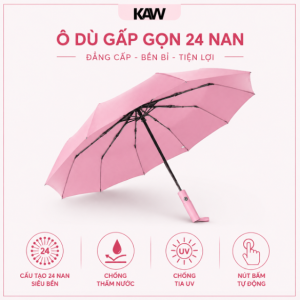 Ô 24 Nan Gấp Gọn Màu Hồng Cao Cấp - Ô Khung Thép Siêu Chắc Chắn, Giá Tốt, Tự Động  copy