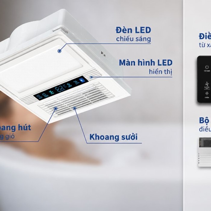 Quạt Sưởi Âm Trần Đa Năng 30x30 Màu Trắng - Chính Hãng, Giá Tốt, 4 Trong 1 Tích Hợp Đèn LED