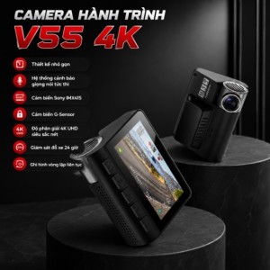 Camera Hành Trình V55 - 4K Màu Đen, Giám Sát 24H, Ghi Hình Đêm Siêu Nét