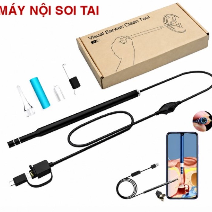 Camera Nội Soi Tai Siêu Nét 3 Trong 1 - Máy Lấy Ráy Tai Có Camera Mini Cho Điện Thoại, Chống Nước IP67 (Tặng Đầu Lấy Ráy) 
