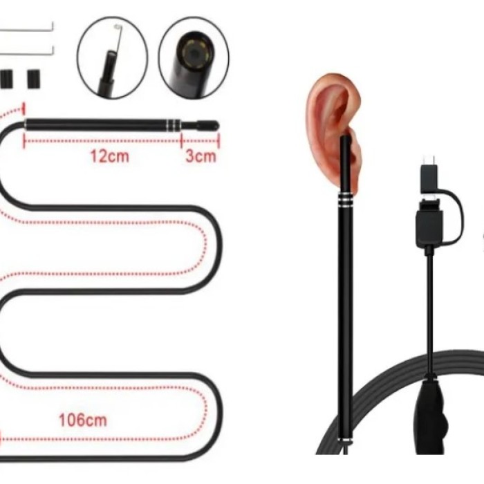 Camera Nội Soi Tai Siêu Nét 3 Trong 1 - Máy Lấy Ráy Tai Có Camera Mini Cho Điện Thoại, Chống Nước IP67 (Tặng Đầu Lấy Ráy) 