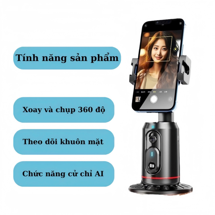 Gimbal AI Q02 Xoay 360 Độ - Theo Dõi Khuôn Mặt Thông Minh, Nhỏ Gọn, Không Đèn