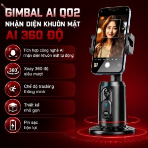 Gimbal AI Q02 Xoay 360 Độ - Theo Dõi Khuôn Mặt Thông Minh, Nhỏ Gọn, Không Đèn