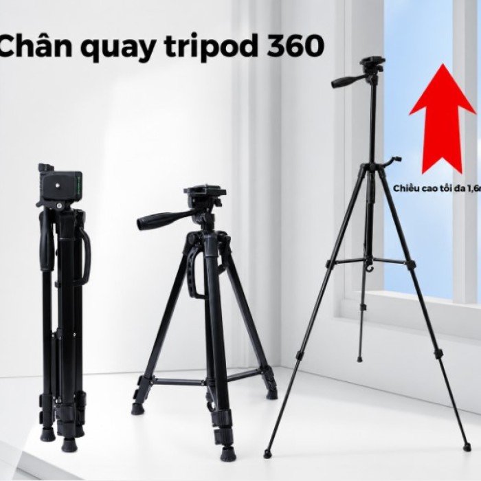 Chân Quay Tripod 360 Độ 1m6 Màu Đen Chắc Chắn, Giá Tốt, Xoay Đa Góc 