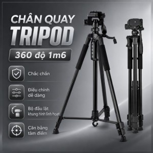 Chân Quay Tripod 360 Độ 1m6 Màu Đen Chắc Chắn, Giá Tốt, Xoay Đa Góc 