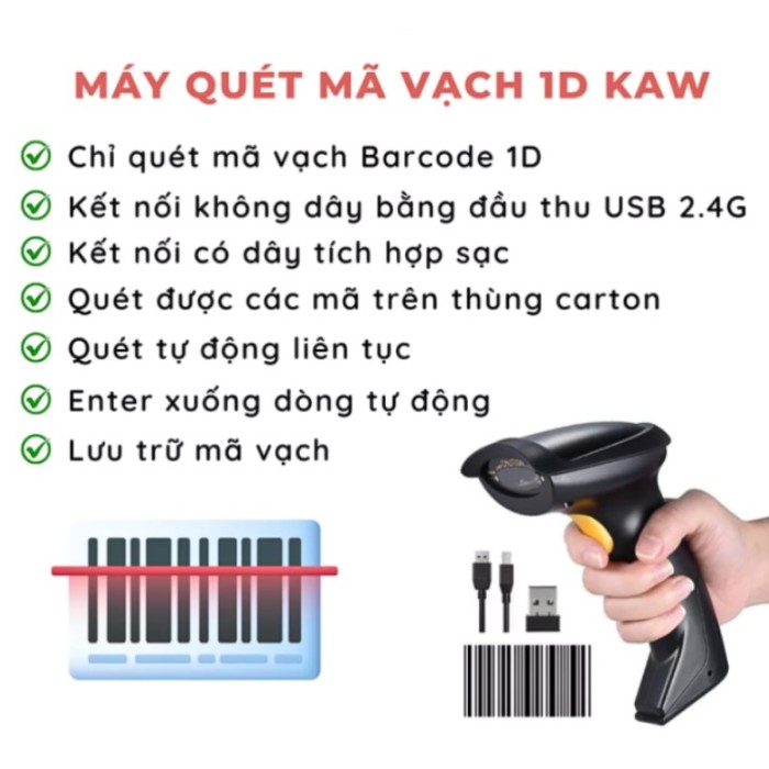Máy Quét Mã Vạch 1D KAW 136A Chính Hãng – Kết Nối USB Tiện Lợi, Đọc Mã Nhạy, Giá Tốt 