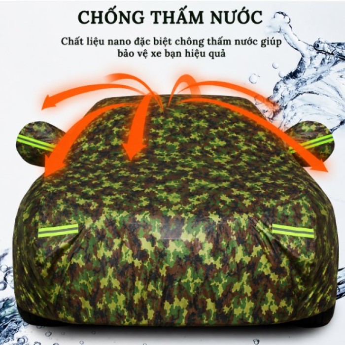 Bạt Phủ Xe Ô Tô KAW Màu Rằn Ri - Chống Nắng, Chống Nước 3 Lớp, Phản Quang Ban Đêm