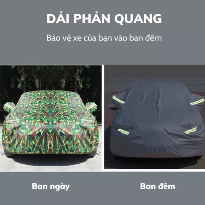 Bạt Phủ Xe Ô Tô KAW Màu Rằn Ri - Chống Nắng, Chống Nước 3 Lớp, Phản Quang Ban Đêm