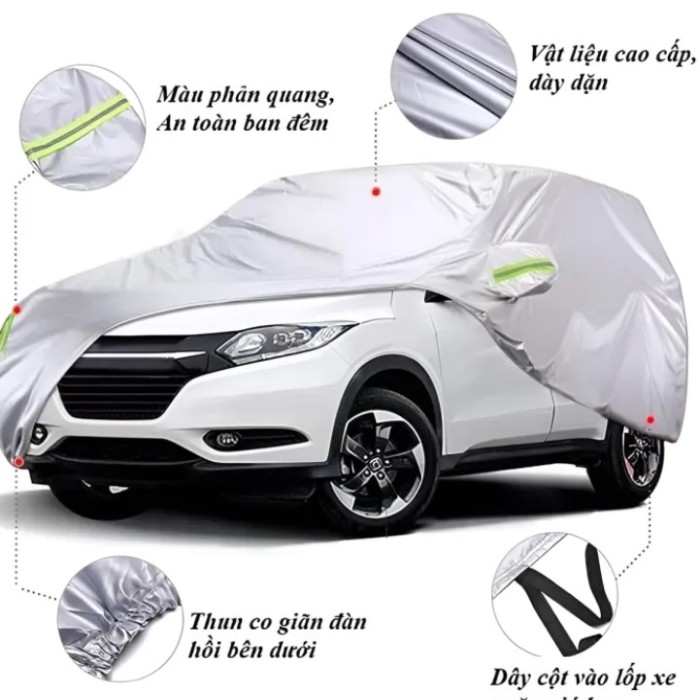 Bạt Phủ Xe Ô Tô Màu Xám (490x200x175cm) - Chống Nắng, Chống Nước, 3 Lớp Siêu Bền