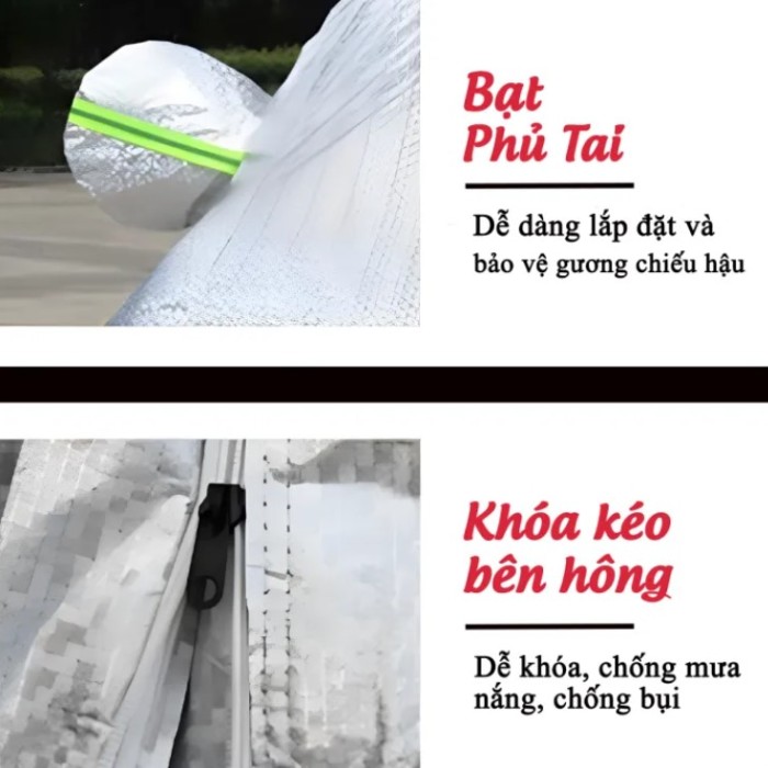 Bạt Phủ Xe Ô Tô Màu Xám (490x200x175cm) - Chống Nắng, Chống Nước, 3 Lớp Siêu Bền