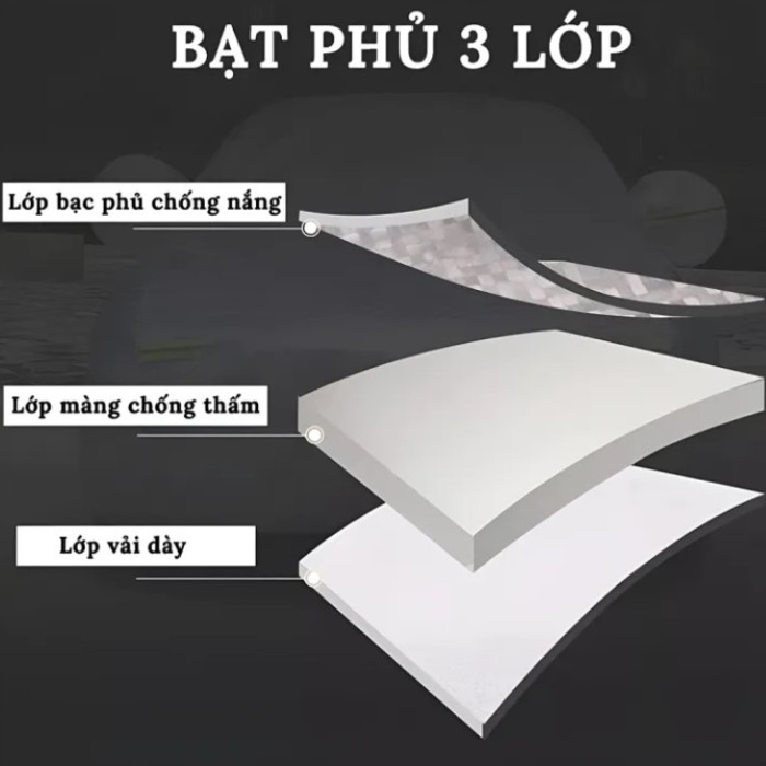 Bạt Phủ Xe Ô Tô Màu Xám (490x200x175cm) - Chống Nắng, Chống Nước, 3 Lớp Siêu Bền