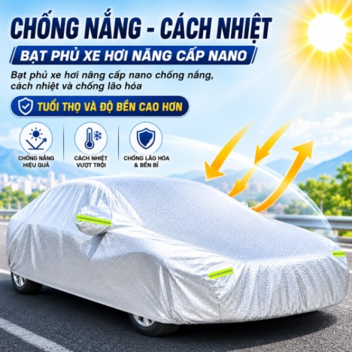 Bạt Phủ Xe Ô Tô Màu Xám (490x200x175cm) - Chống Nắng, Chống Nước, 3 Lớp Siêu Bền
