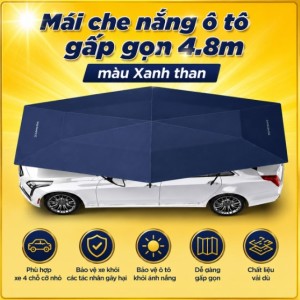 Mái Che Nắng Ô Tô Gấp Gọn 4.8m Màu Xanh Than Chống Nóng, Bảo Vệ Nội Thất, Gấp Gọn Nhanh